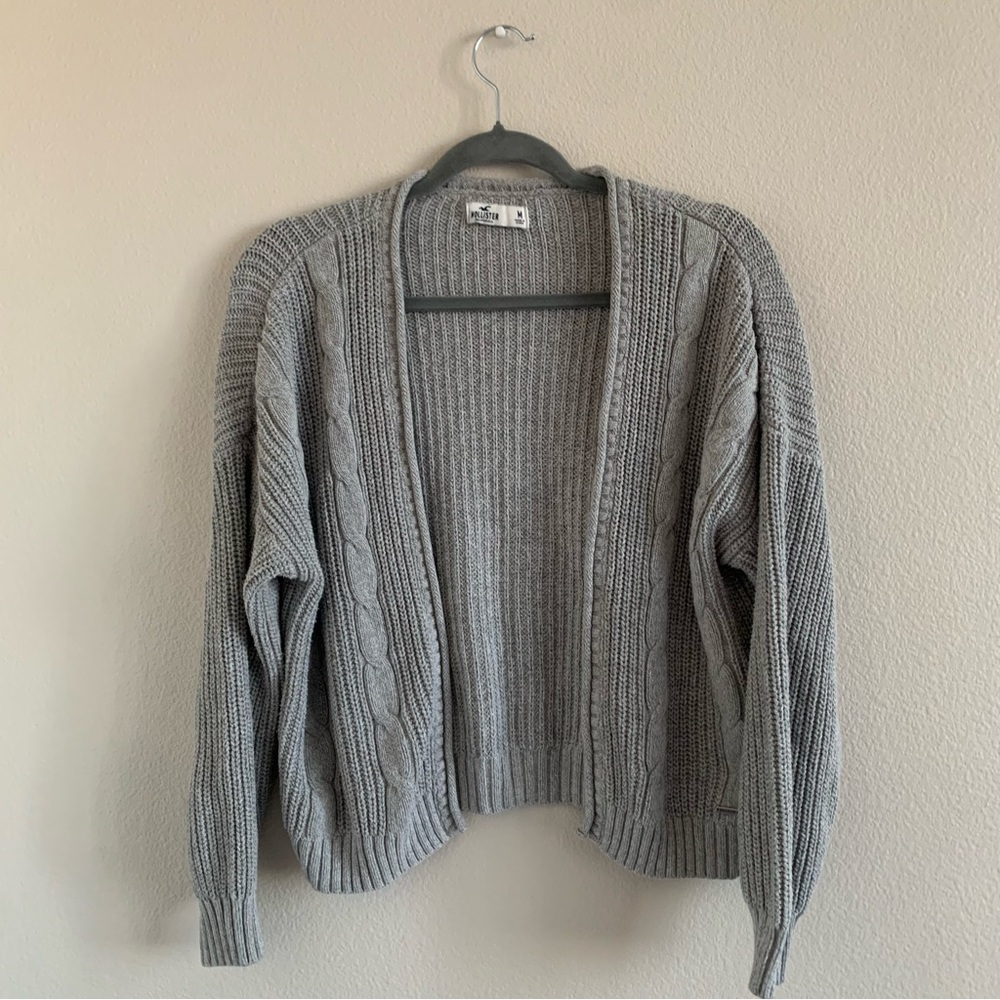 Hollister Gray Chunky Knit Cardigan Sweater